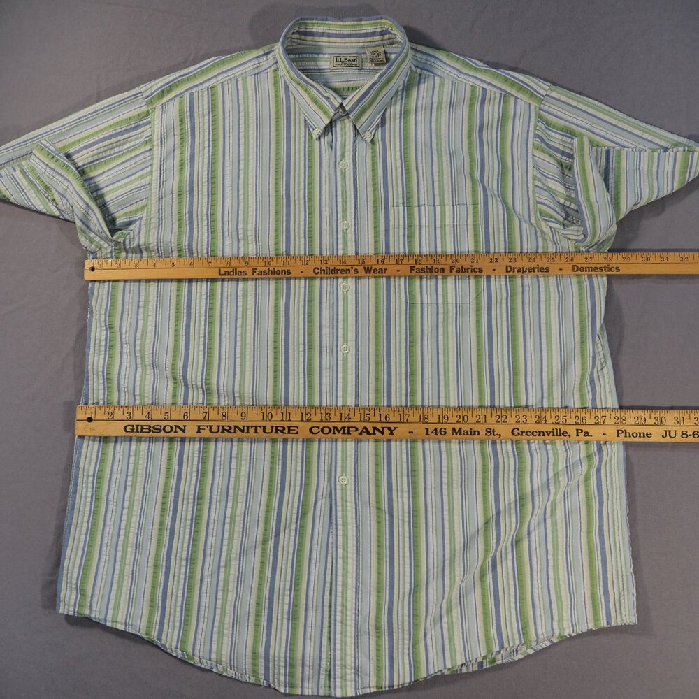 LL Bean Oxford Mens XXL Shirt Blue Green Stripe Seersucker Grandpa Academia - Picture 5 of 8
